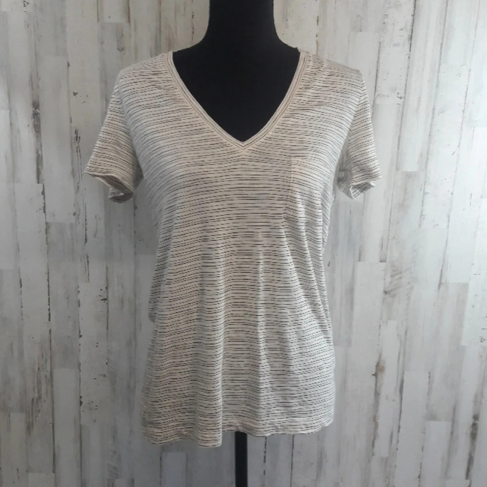 Madewell Striped Casual Tee Cream Nude Top Shirt